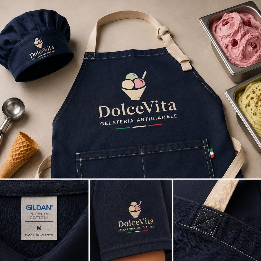 Grembiule e cappello personalizzati per gelateria artigianale
